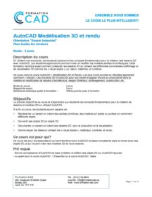 Formation AutoCAD 3D Rendu - Mécanique & Industriel (4 jours)