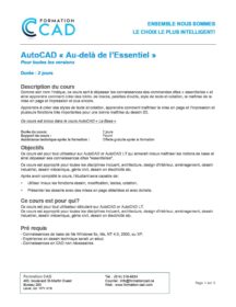 Formation AutoCAD 2D Au-delà de l'Essentiel (2 jours de semaine)